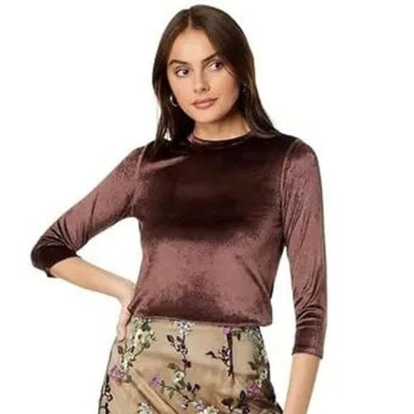 Vince Velour Three-Quarter-Sleeve Crew Neck Top Black Fig Size Medium NWT - Picture 2 of 12